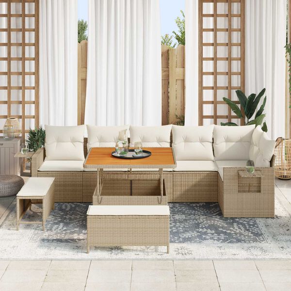 vidaXL Conjunto de sof&aacute; de jard&iacute;n 9 pcs Beige rat&aacute;n sint&eacute;tico
