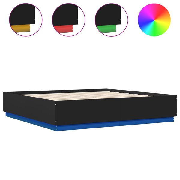 vidaXL Estructura cama con luces LED madera ingenier&iacute;a negro 200x200cm
