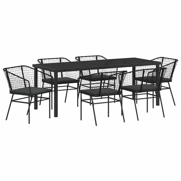 vidaXL Conjunto de Comedor de Jard&iacute;n 7 pcs Negro rat&aacute;n sint&eacute;tico