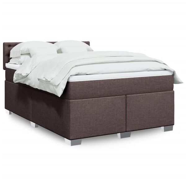vidaXL Cama box spring con colch&oacute;n tela marr&oacute;n oscuro 140x200 cm