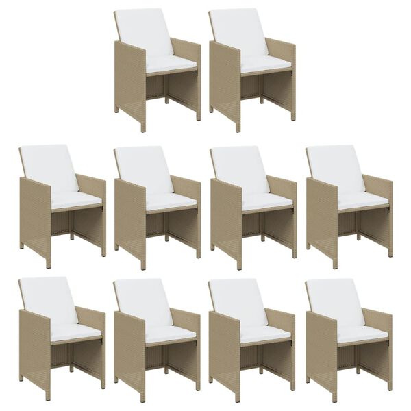 vidaXL Set comedor de jard&iacute;n 11 piezas y cojines rat&aacute;n sint&eacute;tico beige