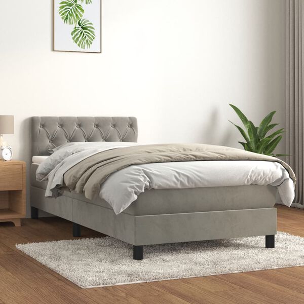 vidaXL Cama box spring con colchón terciopelo gris claro 80x200 cm
