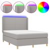 vidaXL Cama box spring colch&oacute;n y luces LED tela gris claro 140x200 cm