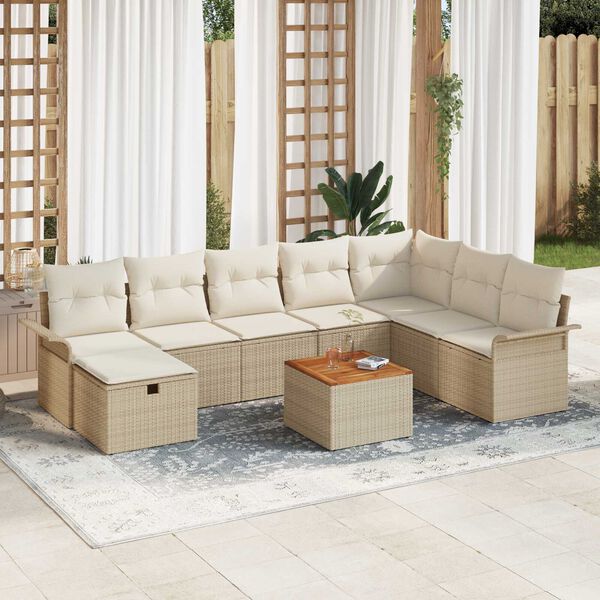 vidaXL Conjunto de sofá de jardín con cojín 9 pcs Beige Poliratán