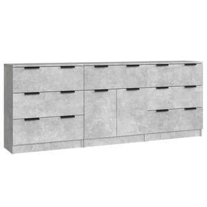 vidaXL Aparador de 3 piezas madera contrachapada gris hormig&oacute;n