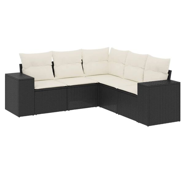vidaXL Set de muebles de jard&iacute;n 5 pzas y cojines rat&aacute;n sint&eacute;tico negro