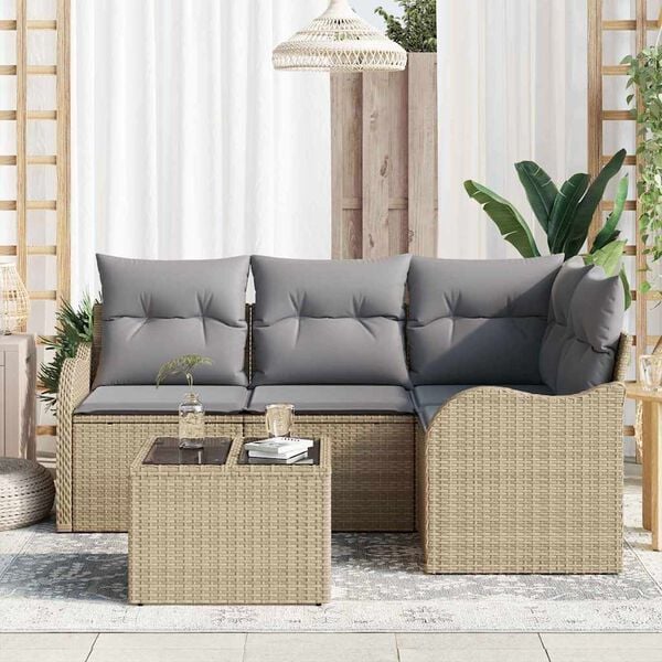 vidaXL Conjunto de sofá de jardín con cojín 5 pcs Beige Poliratán