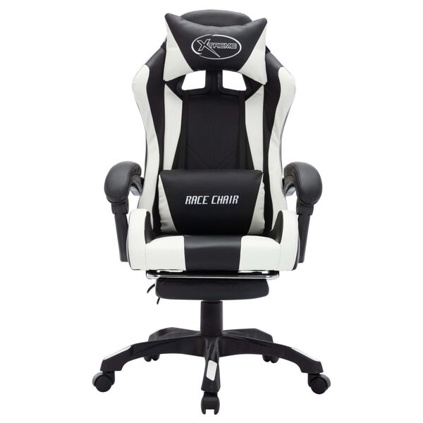 vidaXL Silla gaming con luces LED RGB cuero sint&eacute;tico blanco y negro