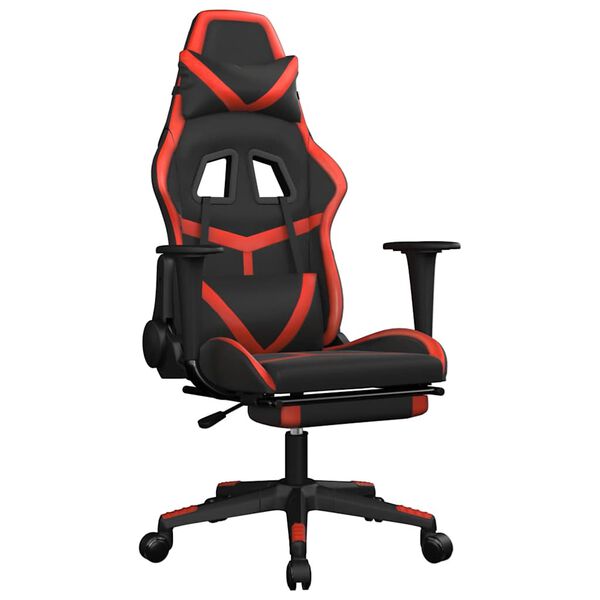 vidaXL Silla gaming de masaje y reposapi&eacute;s cuero sint&eacute;tico negro rojo