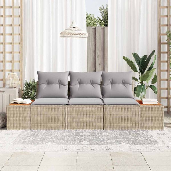 vidaXL Conjunto de sof&aacute; de jard&iacute;n 3 pcs Beige rat&aacute;n sint&eacute;tico