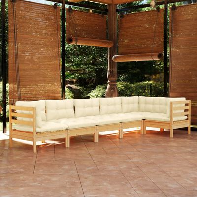 vidaXL Muebles de jardín 6 pzas y cojines madera maciza de pino crema