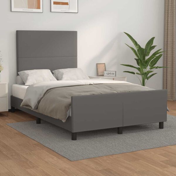 vidaXL Estructura de cama sin colch&oacute;n cuero sint&eacute;tico gris 120x190 cm