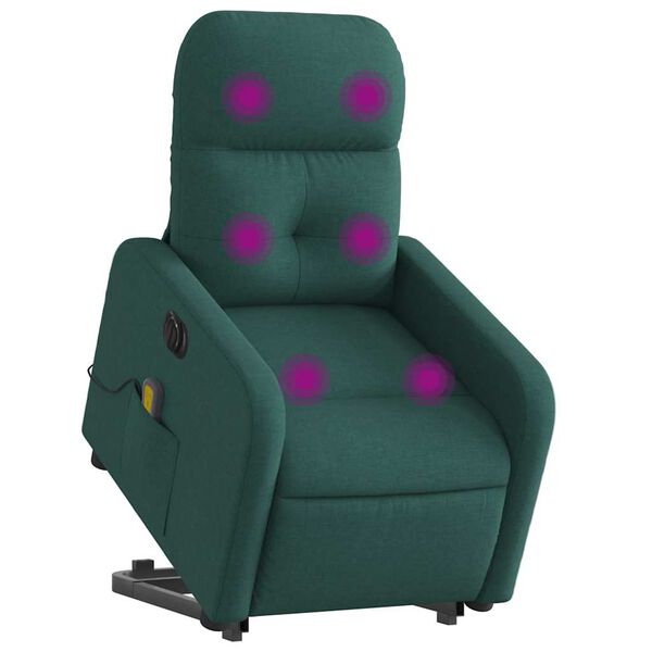 vidaXL Sill&oacute;n masaje el&eacute;ctrico reclinable elevable tela verde oscuro