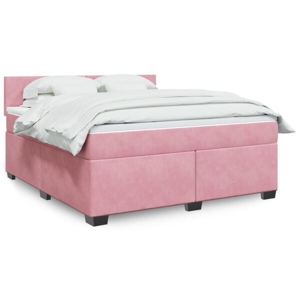 vidaXL Cama box spring con colch&oacute;n terciopelo rosa 180x200 cm