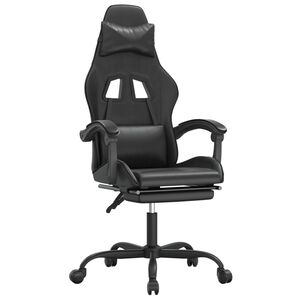 vidaXL Silla gaming giratoria y reposapi&eacute;s cuero sint&eacute;tico negro