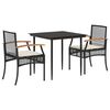 vidaXL Set comedor de jard&iacute;n 3 pzas con cojines rat&aacute;n sint&eacute;tico negro