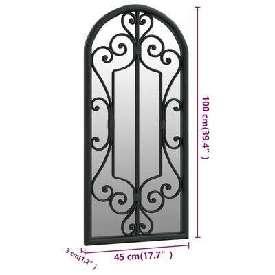 vidaXL Espejo de jardín hierro negro para uso exterior 100x45 cm