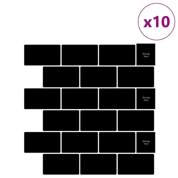 vidaXL Azulejo de metro 10 pcs Negro 30,5 x 30,5 cm Poliuretano y PET