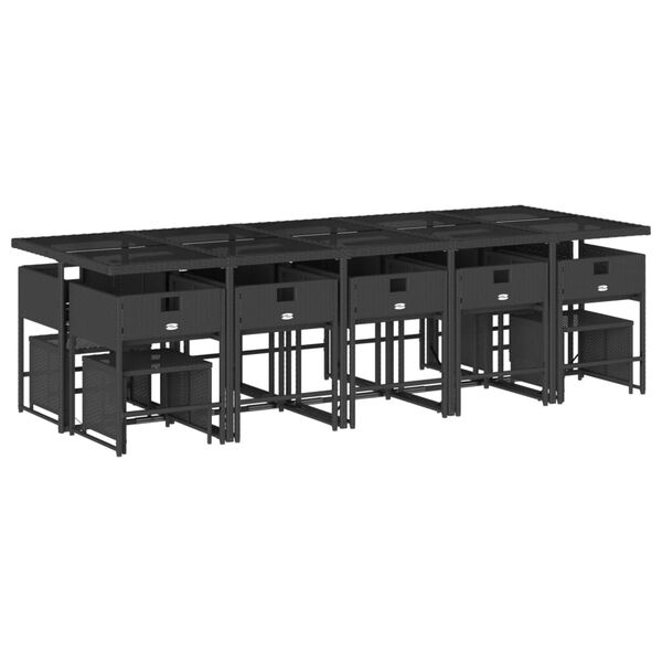 vidaXL Set comedor de jard&iacute;n con cojines 15 pzas rat&aacute;n sint&eacute;tico negro