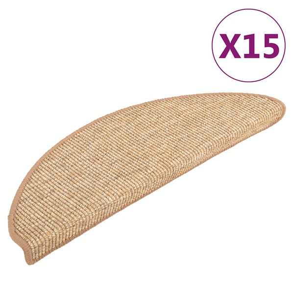 vidaXL Felpudos para escaleras (15 unidades, 56 x 17 x 3 cm, marr&oacute;n claro, semicirculares)