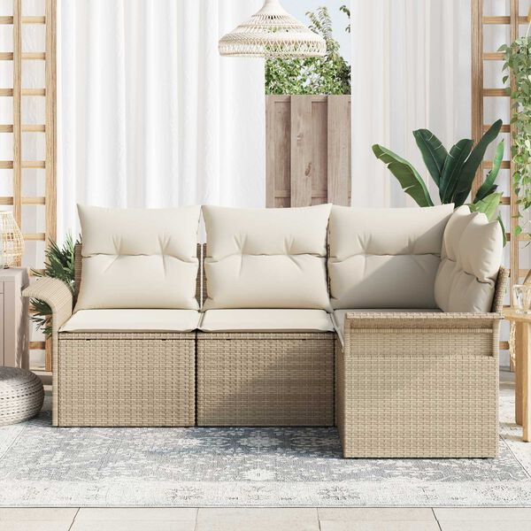 vidaXL Conjunto de sof&aacute; de jard&iacute;n 4 pcs Beige rat&aacute;n sint&eacute;tico