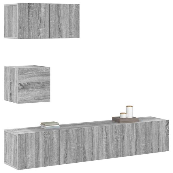 vidaXL Set de muebles para TV 4 pzas madera contrachapada gris Sonoma