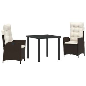 vidaXL Conjunto de Comedor de Jard&iacute;n 3 pcs Marr&oacute;n rat&aacute;n sint&eacute;tico