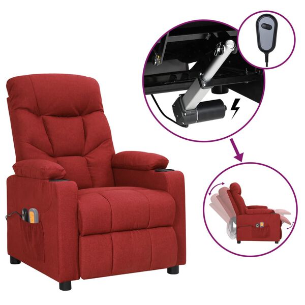vidaXL Sillón de masaje eléctrico tela rojo tinto