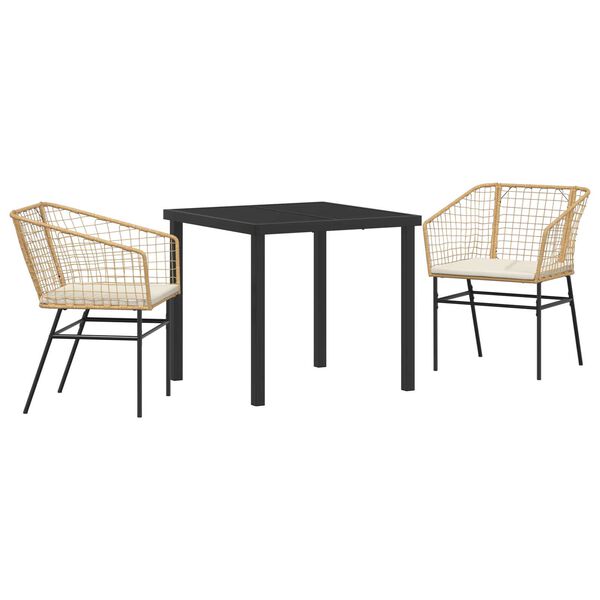 vidaXL Conjunto de Comedor de Jard&iacute;n 3 pcs Marr&oacute;n rat&aacute;n sint&eacute;tico