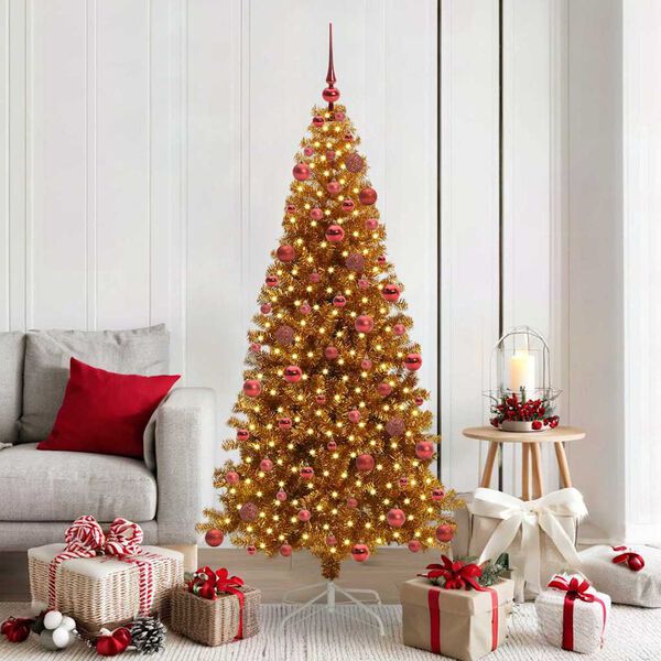 vidaXL Árbol de Navidad con 300 LED con soporte Dorado 180 cm PET