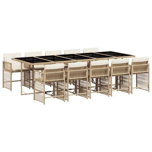 vidaXL Set comedor de jard&iacute;n 11 pzas con cojines rat&aacute;n sint&eacute;tico beige