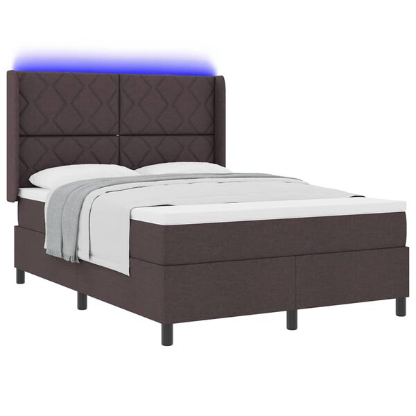 vidaXL Cama Box Spring LED con colch&oacute;n Marr&oacute;n Oscuro 160 x 200 cm tela