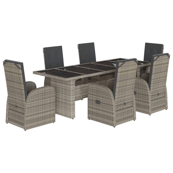 vidaXL Set comedor jard&iacute;n 7 pzas y cojines rat&aacute;n sint&eacute;tico gris