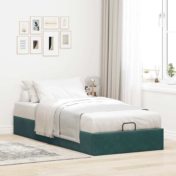 vidaXL Estructura de cama otomana sin colch&oacute;n terciopelo verde oscuro