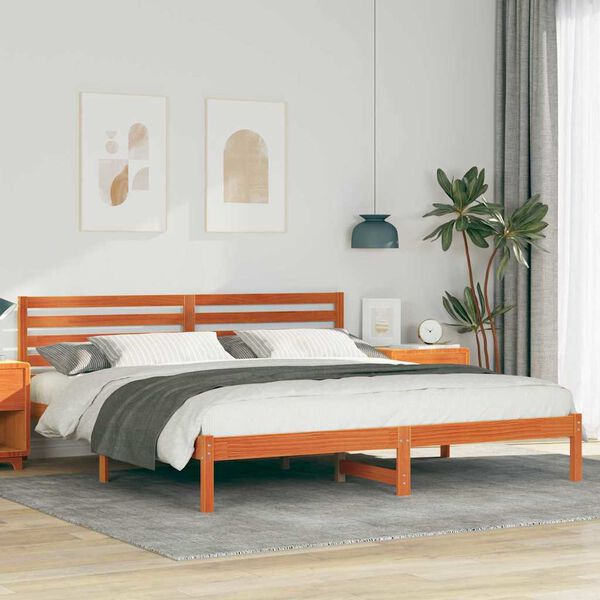 vidaXL Estructura de cama con cabecera Marr&oacute;n cera 180 x 200 cm