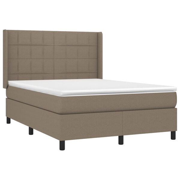 vidaXL Cama box spring con colch&oacute;n tela gris taupe 140x200 cm