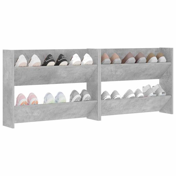 vidaXL Zapateros de pared 2 uds contrachapada gris hormig&oacute;n 80x18x60cm