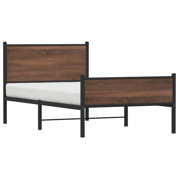 vidaXL Estructura de cama sin colch&oacute;n metal marr&oacute;n roble 107x203 cm