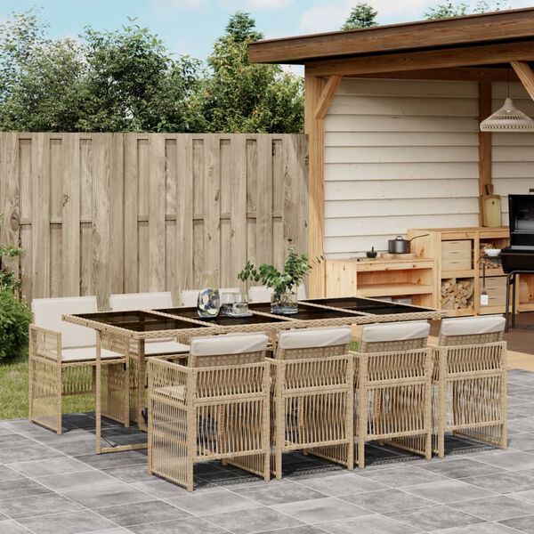 vidaXL Set comedor de jard&iacute;n 9 pzas con cojines rat&aacute;n sint&eacute;tico beige