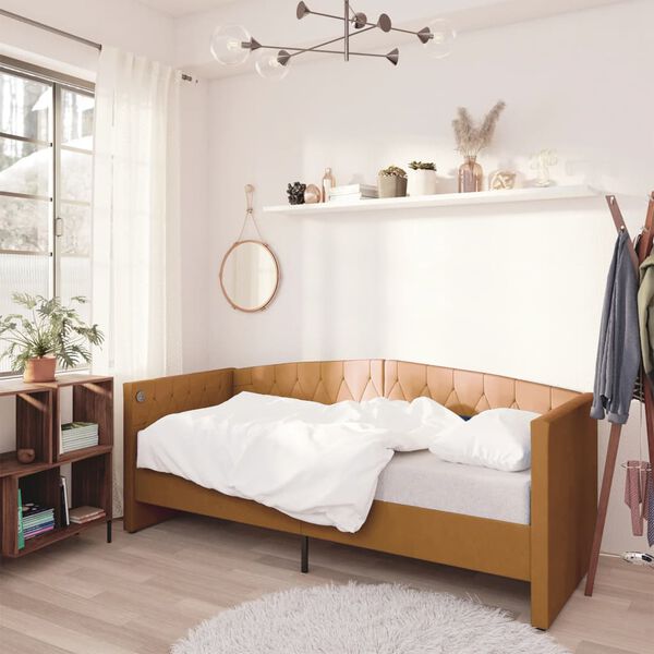 vidaXL Sofá cama con colchón USB terciopelo marrón 90x200 cm