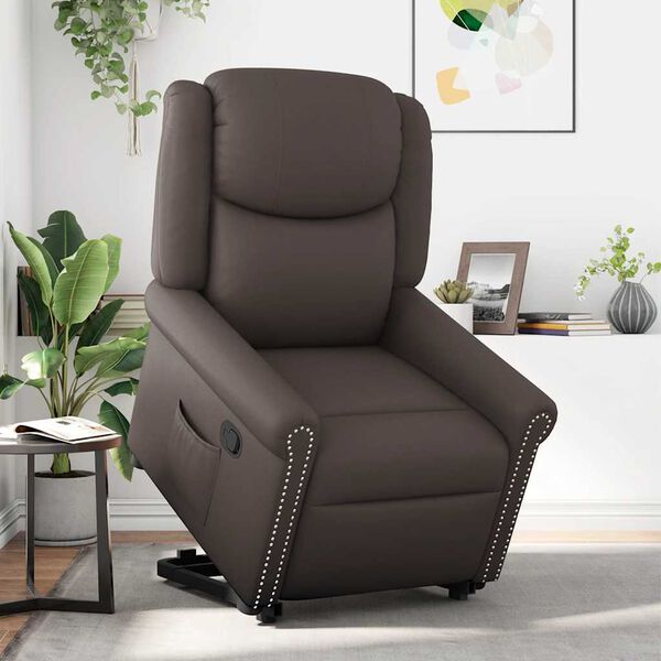 vidaXL Sill&oacute;n reclinable vertical de cuero sint&eacute;tico marr&oacute;n brillante