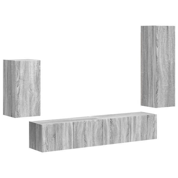 vidaXL Conjunto de mueble de TV 4 pcs Gris Sonoma Madera de ingenier&iacute;a
