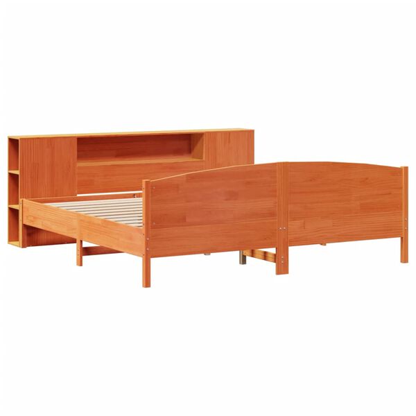 vidaXL Cama con estanter&iacute;a sin colch&oacute;n madera maciza marr&oacute;n 200x200 cm