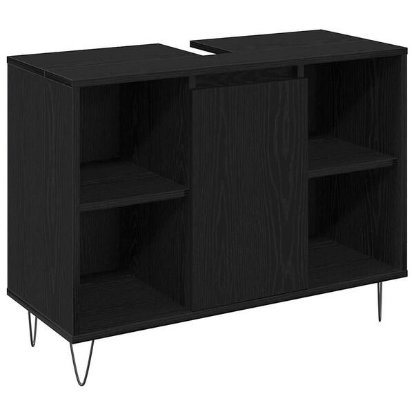 vidaXL Juego de muebles de ba&ntilde;o 3 pcs Roble Negro Madera contrachapada