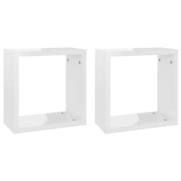 vidaXL Estantes cubo de pared 2 unidades blanco brillo 30x15x30 cm