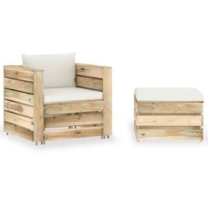 vidaXL Muebles de jard&iacute;n 2 pzas con cojines madera impregnada verde