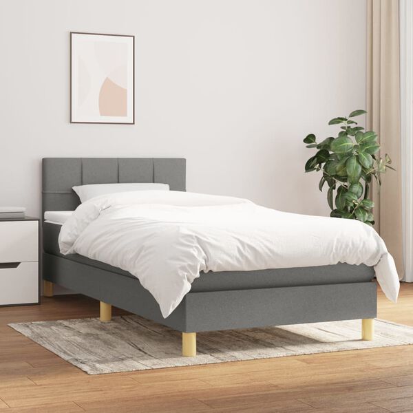 vidaXL Cama box spring con colch&oacute;n tela gris oscuro 90x190 cm