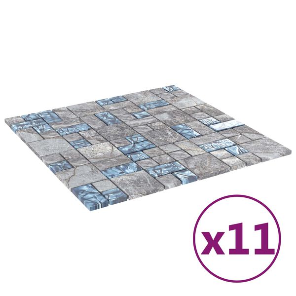 vidaXL Azulejo Mosaico 11 pcs Gris y azul 50 x 50 cm Cristal