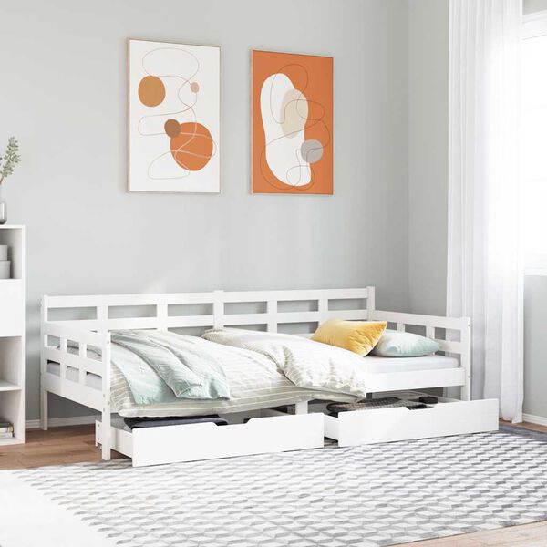 vidaXL Sofá cama con cajones madera maciza de pino blanca 90x190 cm