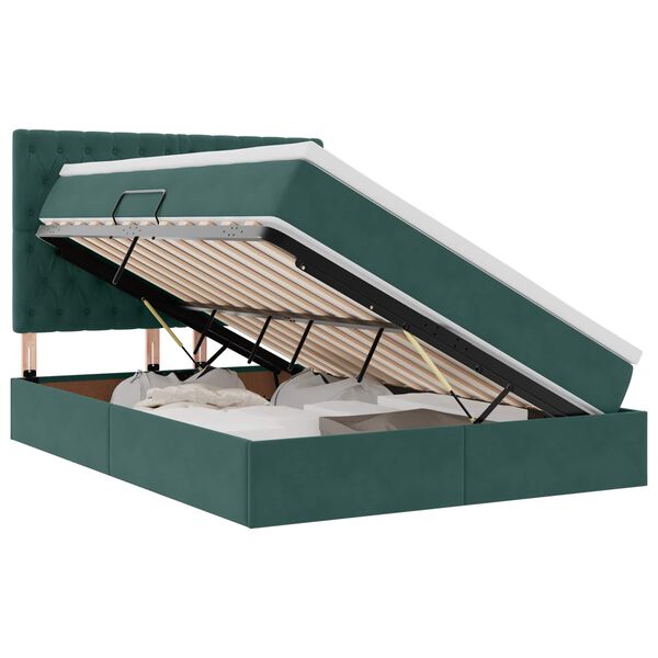 vidaXL Cama con almacenamiento y LED con LED Verde oscuro 140 x 190 cm